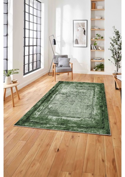 Dijital Sade Dikdörtgen Desenli Yıkanabilir Kaymaz Yolluk Mutfak Salon Halısı, Sade-103-Yeşil,