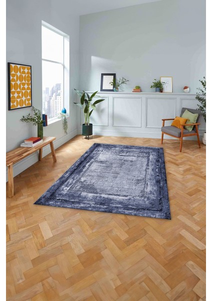 Dijital Sade Dikdörtgen Desenli Yıkanabilir Kaymaz Yolluk Mutfak Salon Halısı, Sade-103-Lacivert,