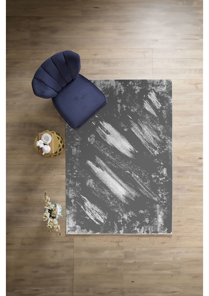 Dijital Baskılı Sade Modern Desenli Yıkanabilir Kaymaz Yolluk Mutfak Salon Halısı, Sade-104-Gri,