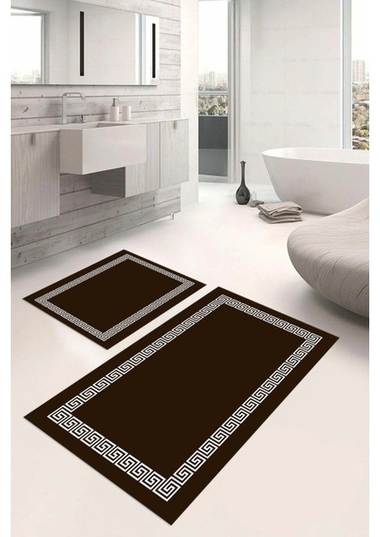 Dijital Baskılı Yıkanabilir Kaymaz Sade Çerçeveli Banyo Paspası Klozet Takımı, Klozet-56-Kahve, modelleri
