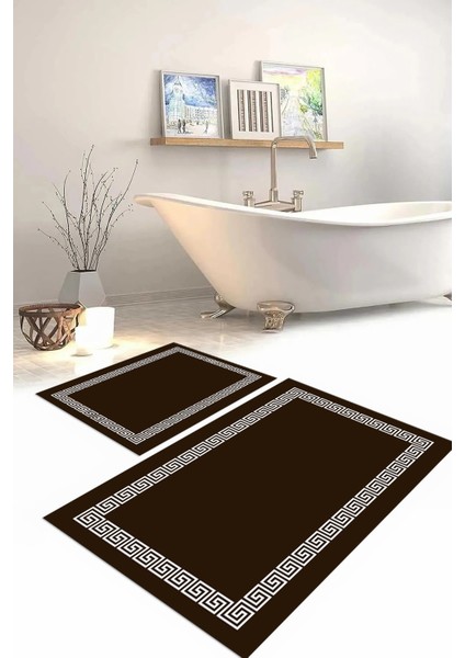 Dijital Baskılı Yıkanabilir Kaymaz Sade Çerçeveli Banyo Paspası Klozet Takımı, Klozet-56-Kahve, fırsatları