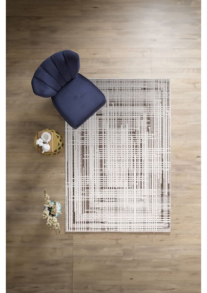 Dijital Baskılı Sade Çizgi Motifli Yıkanabilir Kaymaz Yolluk Mutfak Salon Halısı, Sade-84-Vizon,