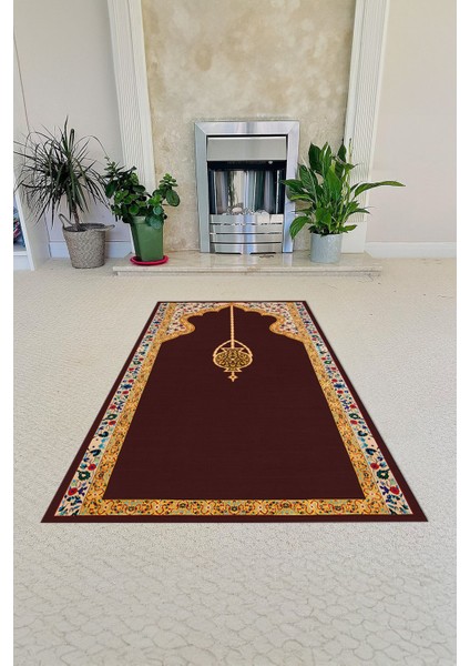 Dijital Baskılı Kaymaz Taban Yıkanabilir Hediyelik Çeyizlik Namazlık Seccade, Seccade-53-Bordo,