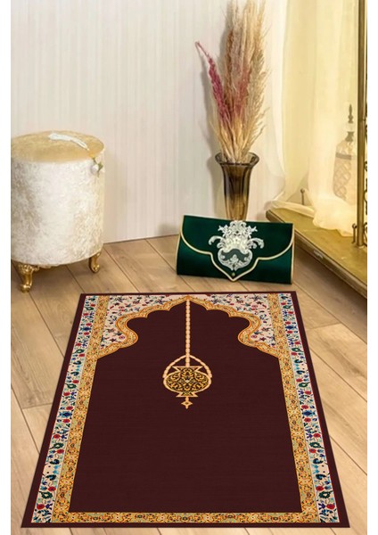 Dijital Baskılı Kaymaz Taban Yıkanabilir Hediyelik Çeyizlik Namazlık Seccade, Seccade-53-Bordo, indirimleri