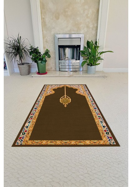 Dijital Baskılı Kaymaz Taban Yıkanabilir Hediyelik Çeyizlik Namazlık Seccade, Seccade-53-Kahve,