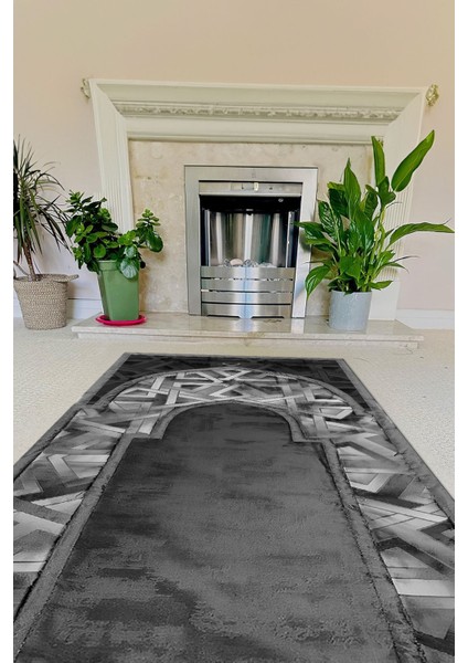 Dijital Baskılı Kaymaz Taban Yıkanabilir Hediyelik Çeyizlik Namazlık Seccade, Seccade-57-Gri,