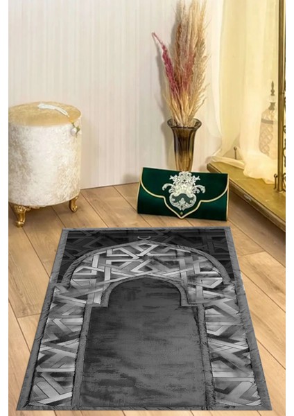 Dijital Baskılı Kaymaz Taban Yıkanabilir Hediyelik Çeyizlik Namazlık Seccade, Seccade-57-Gri, fırsatları