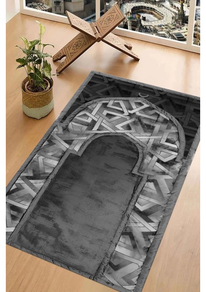 Dijital Baskılı Kaymaz Taban Yıkanabilir Hediyelik Çeyizlik Namazlık Seccade, Seccade-57-Gri, indirimleri