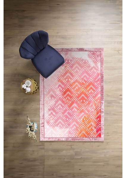 Dijital Sade Çerçeveli Akrilik Model Yıkanabilir Kaymaz Yolluk Mutfak Salon Halısı, Sade-86-Pembe,
