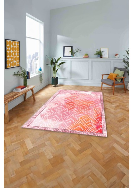 Dijital Sade Çerçeveli Akrilik Model Yıkanabilir Kaymaz Yolluk Mutfak Salon Halısı, Sade-86-Pembe, fırsatları
