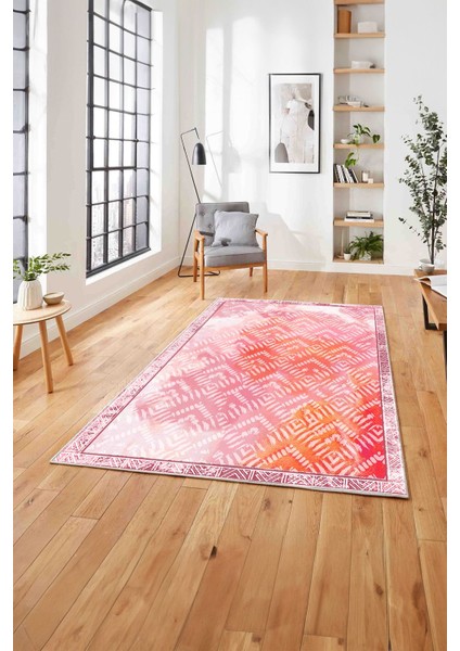Dijital Sade Çerçeveli Akrilik Model Yıkanabilir Kaymaz Yolluk Mutfak Salon Halısı, Sade-86-Pembe, indirimleri