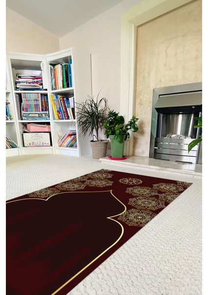 Dijital Baskılı Kaymaz Taban Yıkanabilir Hediyelik Çeyizlik Namazlık Seccade, Seccade-61-Bordo,