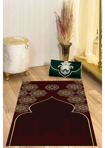 Dijital Baskılı Kaymaz Taban Yıkanabilir Hediyelik Çeyizlik Namazlık Seccade, Seccade-61-Bordo, modelleri