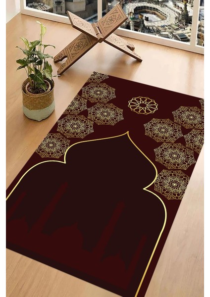 Dijital Baskılı Kaymaz Taban Yıkanabilir Hediyelik Çeyizlik Namazlık Seccade, Seccade-61-Bordo, fırsatları