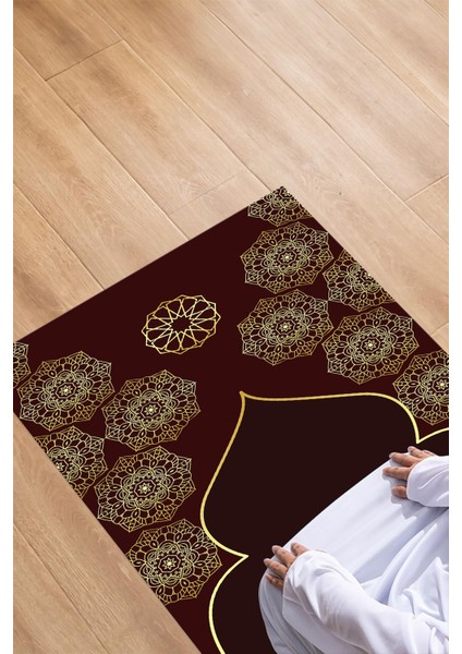 Dijital Baskılı Kaymaz Taban Yıkanabilir Hediyelik Çeyizlik Namazlık Seccade, Seccade-61-Bordo, indirimleri
