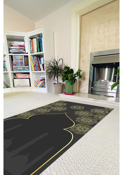 Dijital Baskılı Kaymaz Taban Yıkanabilir Hediyelik Çeyizlik Namazlık Seccade, Seccade-61-Gri,