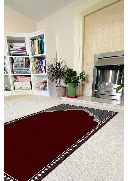 Dijital Baskılı Kaymaz Taban Yıkanabilir Hediyelik Çeyizlik Namazlık Seccade, Seccade-62-Bordo,