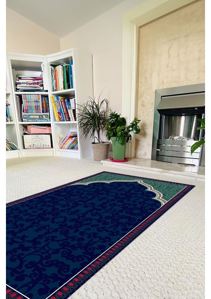 Dijital Baskılı Kaymaz Taban Yıkanabilir Hediyelik Çeyizlik Namazlık Seccade, Seccade-62-Lacivert,