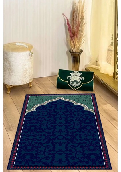 Dijital Baskılı Kaymaz Taban Yıkanabilir Hediyelik Çeyizlik Namazlık Seccade, Seccade-62-Lacivert, modelleri