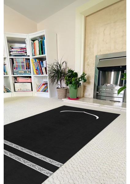 Dijital Baskılı Kaymaz Taban Yıkanabilir Hediyelik Çeyizlik Namazlık Seccade, Seccade-64-Gri,