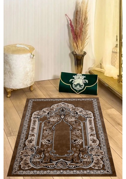 Dijital Baskılı Kaymaz Taban Yıkanabilir Hediyelik Çeyizlik Namazlık Seccade, Seccade-65-Kahve, modelleri