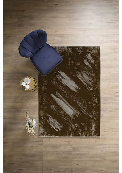 Dijital Baskılı Sade Modern Desenli Yıkanabilir Kaymaz Yolluk Mutfak Salon Halısı, Sade-104-Kahve,