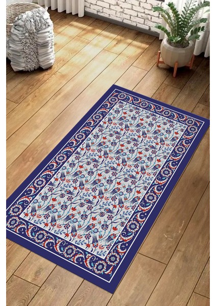 Dijital Baskılı Kaymaz Taban Yıkanabilir Hediyelik Çeyizlik Namazlık Seccade, Seccade-67-Mavi,