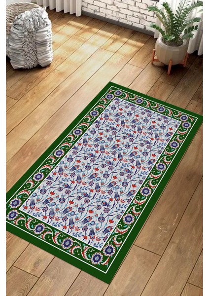 Dijital Baskılı Kaymaz Taban Yıkanabilir Çeyizlik Namazlık Seccade, Seccade-67-Yeşil,