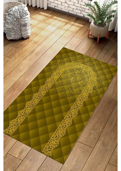 Dijital Baskılı Kaymaz Taban Yıkanabilir Hediyelik Çeyizlik Namazlık Seccade, Seccade-69-Gold,