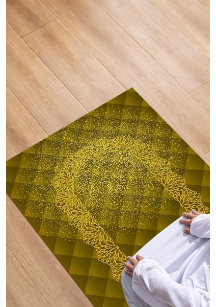 Dijital Baskılı Kaymaz Taban Yıkanabilir Hediyelik Çeyizlik Namazlık Seccade, Seccade-69-Gold, fırsatları