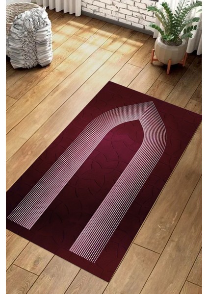 Dijital Baskılı Kaymaz Taban Yıkanabilir Hediyelik Çeyizlik Namazlık Seccade, Seccade-70-Bordo,