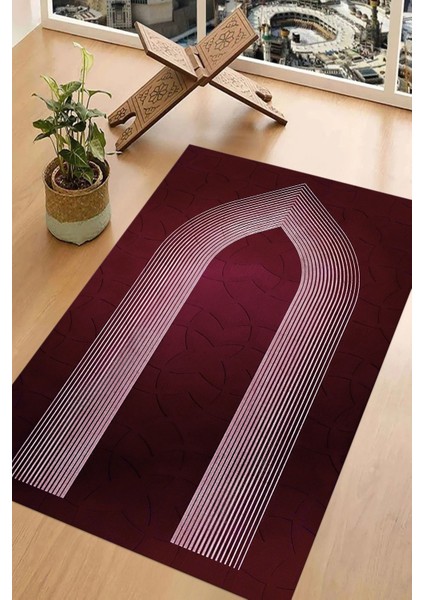 Dijital Baskılı Kaymaz Taban Yıkanabilir Hediyelik Çeyizlik Namazlık Seccade, Seccade-70-Bordo, modelleri