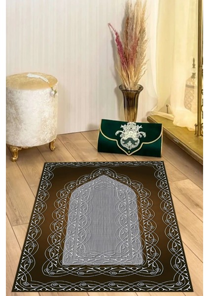 Dijital Baskılı Kaymaz Taban Yıkanabilir Hediyelik Çeyizlik Namazlık Seccade, Seccade-72-Kahve,