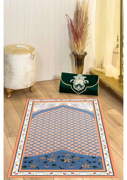 Dijital Baskılı Kaymaz Taban Yıkanabilir Hediyelik Çeyizlik Namazlık Seccade, Seccade-74-Turuncu,