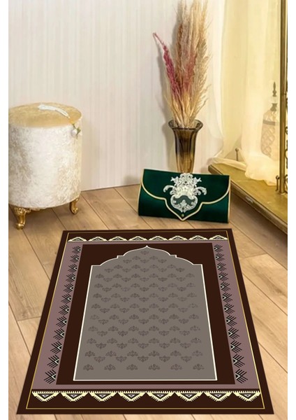 Dijital Baskılı Kaymaz Taban Yıkanabilir Hediyelik Çeyizlik Namazlık Seccade, Seccade-75-Kahve,