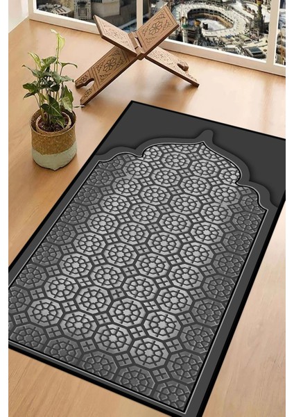 Dijital Baskılı Kaymaz Taban Yıkanabilir Hediyelik Çeyizlik Namazlık Seccade, Seccade-77-Gri,