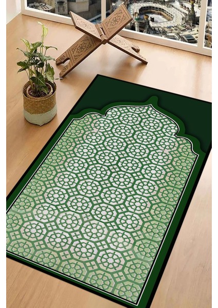 Dijital Baskılı Kaymaz Taban Yıkanabilir Hediyelik Çeyizlik Namazlık Seccade, Seccade-77-Yeşil,