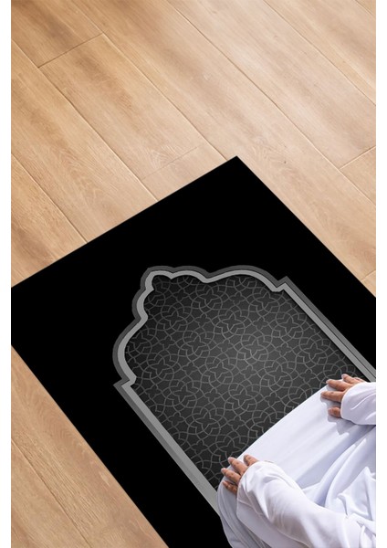 Dijital Baskılı Kaymaz Taban Yıkanabilir Çeyizlik Namazlık Seccade, Seccade-78-Siyah, fiyatları