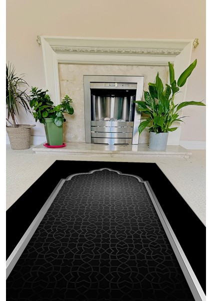 Dijital Baskılı Kaymaz Taban Yıkanabilir Çeyizlik Namazlık Seccade, Seccade-78-Siyah, indirimleri