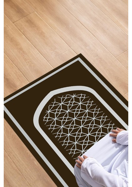 Dijital Baskılı Kaymaz Taban Yıkanabilir Hediyelik Çeyizlik Namazlık Seccade, Seccade-81-Kahve,