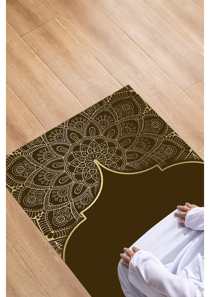 Dijital Baskılı Kaymaz Taban Yıkanabilir Hediyelik Çeyizlik Namazlık Seccade, Seccade-85-Kahve,