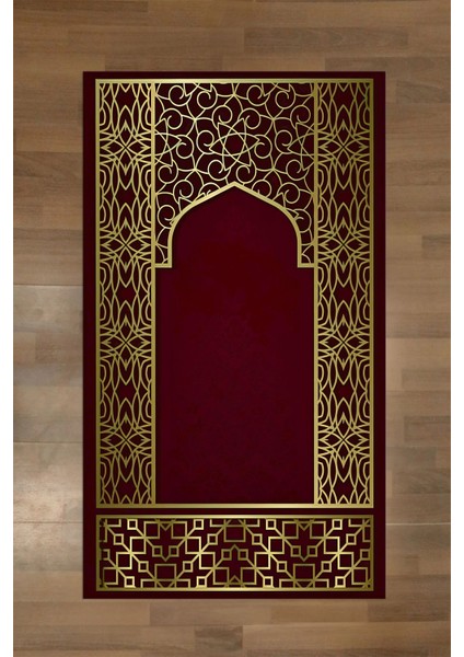 Dijital Baskılı Kaymaz Taban Yıkanabilir Hediyelik Çeyizlik Namazlık Seccade, Seccade-89-Bordo,