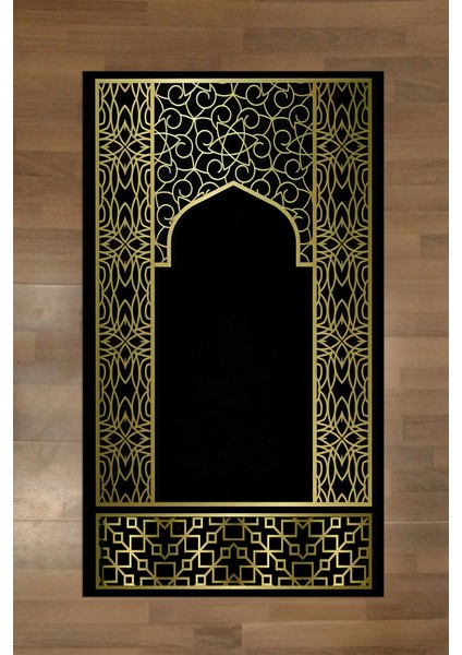 Dijital Baskılı Kaymaz Taban Yıkanabilir Hediyelik Çeyizlik Namazlık Seccade, Seccade-89-Siyah,
