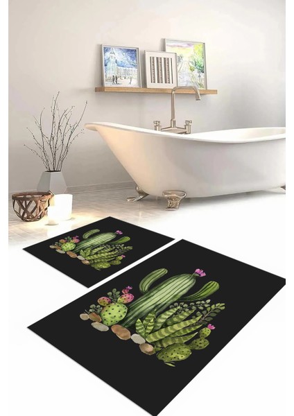 Dijital Baskılı Yıkanabilir Kaymaz Kaktüs Desenli Banyo Paspası Klozet Takımı, Klozet-63-Antrasit, fiyatları