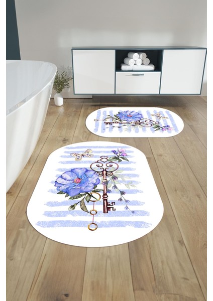 Dijital Baskılı Yıkanabilir Kaymaz Gül Motifli Oval Banyo Paspası Klozet Takımı, Klozet-77-Mor, fiyatları