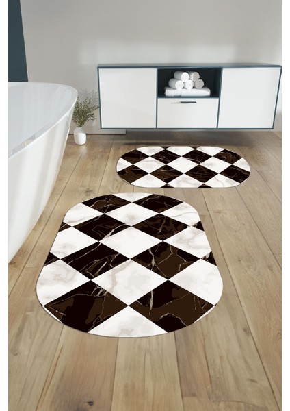 Dijital Yıkanabilir Mermer Zemin Desenli Oval Banyo Paspası Klozet Takımı, Klozet-78-Kahve, fiyatları