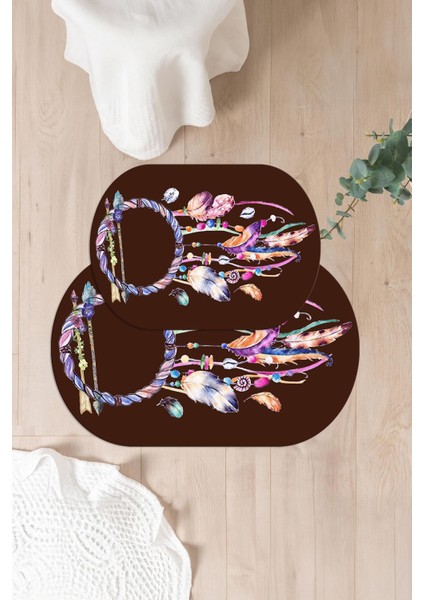 Dijital Yıkanabilir Kaymaz Kuş Tüyü Desenli Oval Banyo Paspası Klozet Takımı, Klozet-92-Kahve, fiyatları