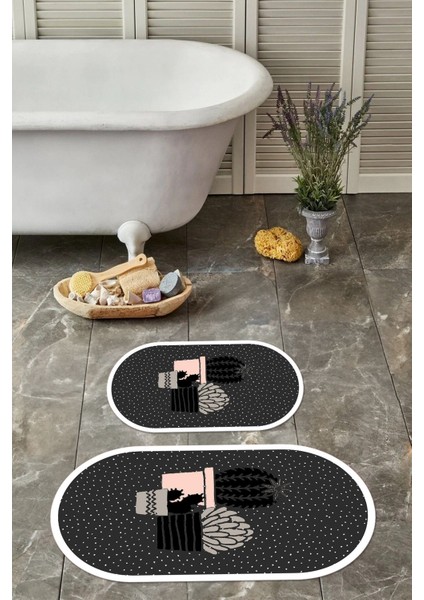 Dijital Yıkanabilir Modern Kaktüs Modelli Oval Banyo Paspası Klozet Takımı, Klozet-93-Antrasit, fiyatları