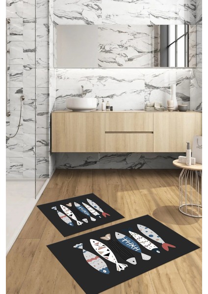 Dijital Baskılı Yıkanabilir Renkli Balık Desenli Banyo Paspası Klozet Takımı, Klozet-69-Gri, fiyatları