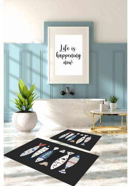 Dijital Baskılı Yıkanabilir Renkli Balık Desenli Banyo Paspası Klozet Takımı, Klozet-69-Gri, fırsatları